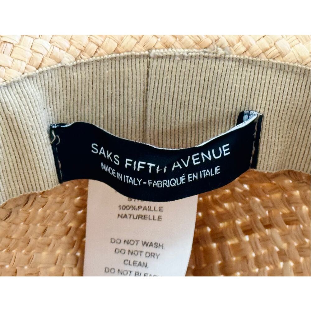 Vintage Saks Fifth Avenue Italian Straw Fedora Hat White Ribbon - Picture 4 of 4